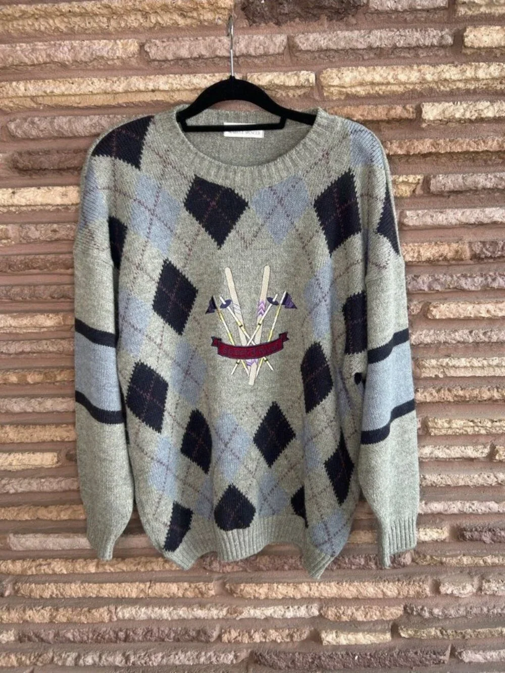 St. Michael - Marks & Spencer Sweater Argyle Alpaca Wool Embroidered Ski Size XL